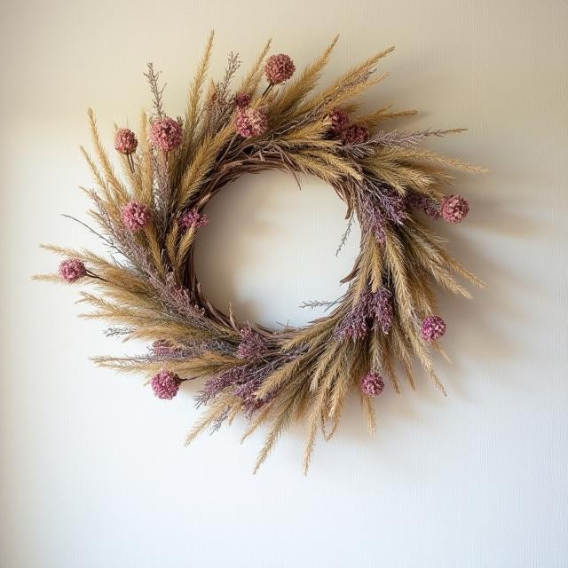 壁に飾られたおしゃれなドライフラワーのスワッグ