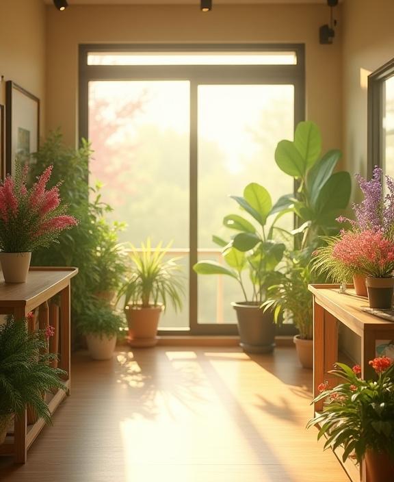 光が差し込むフクロウブルームスの静かな店内